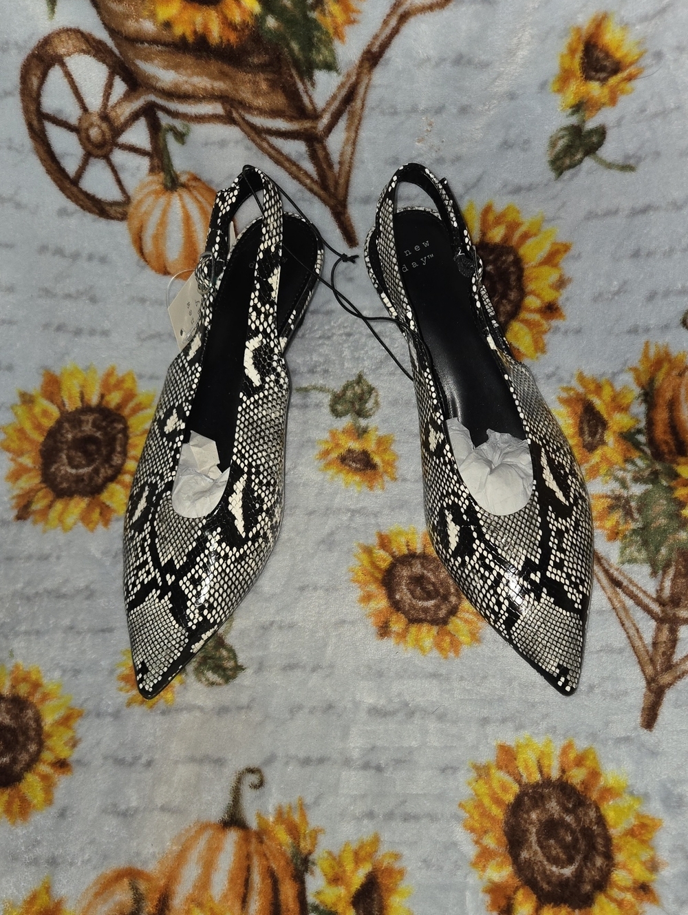 a new day Black & White Snake-Print Pointed Slingback Flats